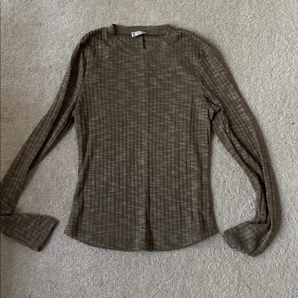 Olive Long Sleeve Ribbed Top free people aura top xs